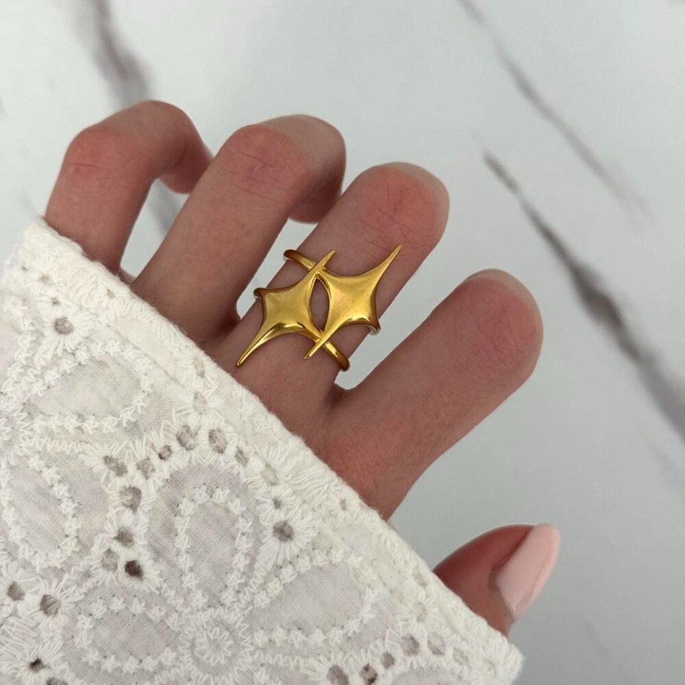 Sku0530 Retro Gold Star Shape‎ Women Ring Vintage vibeStainless steel + gift box
